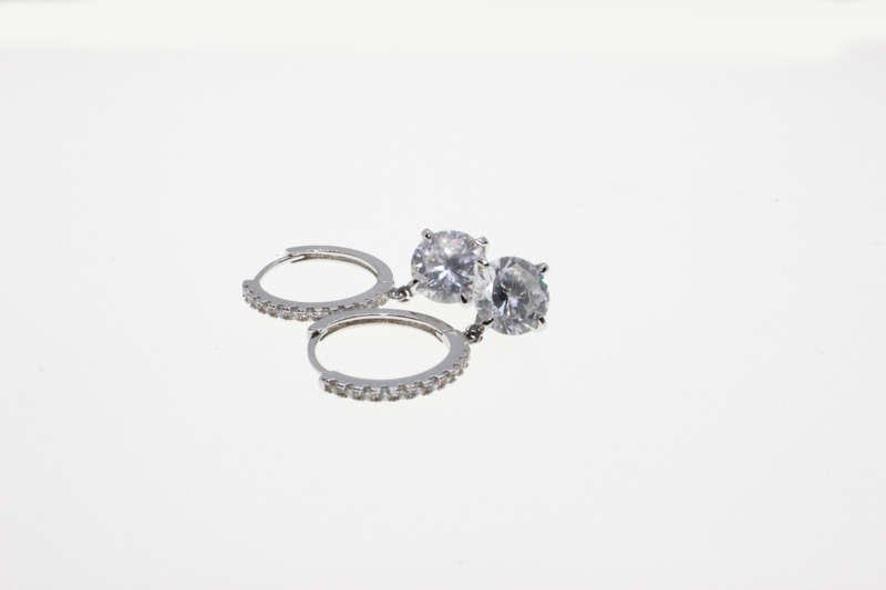 Earrings - Fashion Silver Tone Sleeper Style with Diamantes and Large Clear Stone - ML2604
