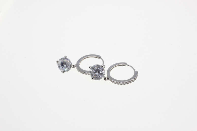 Earrings - Fashion Silver Tone Sleeper Style with Diamantes and Large Clear Stone - ML2604