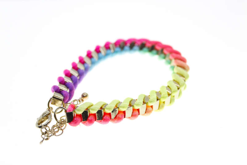 Bracelet - Fashion Gold Tone Weave Style Bracelet with Multicolour Textile String - ML2608