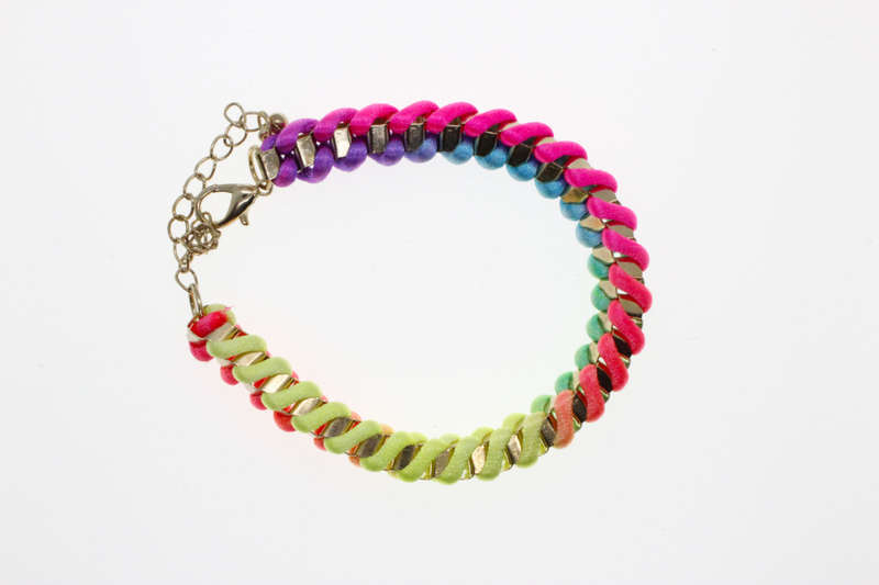 Bracelet - Fashion Gold Tone Weave Style Bracelet with Multicolour Textile String - ML2608