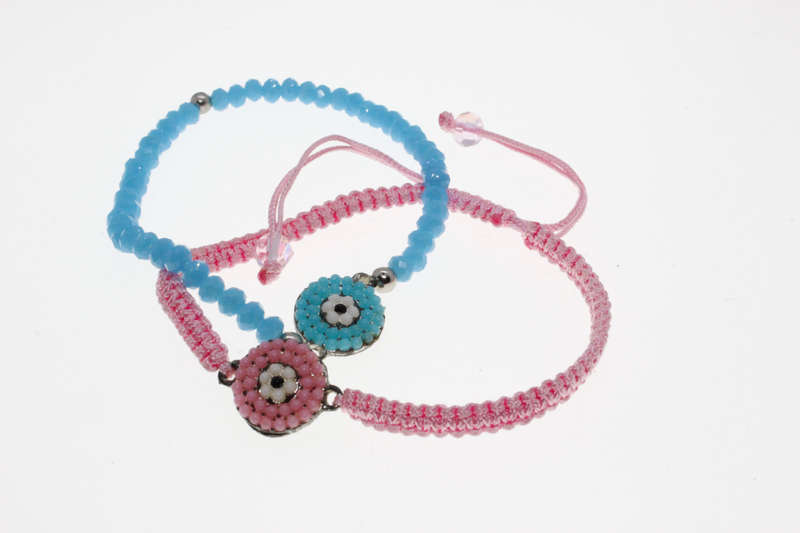 Bracelet - Fashion 1 x Pink Cotton 1 x Turquoise. Adjustable - ML2613