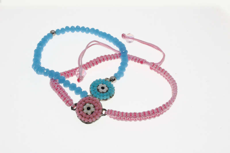 Bracelet - Fashion 1 x Pink Cotton 1 x Turquoise. Adjustable - ML2613