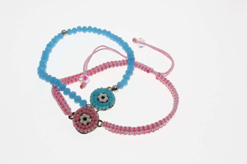 Bracelet - Fashion 1 x Pink Cotton 1 x Turquoise. Adjustable - ML2613