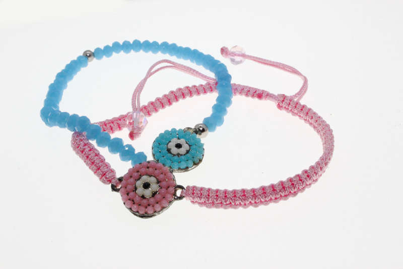 Bracelet - Fashion 1 x Pink Cotton 1 x Turquoise. Adjustable - ML2613