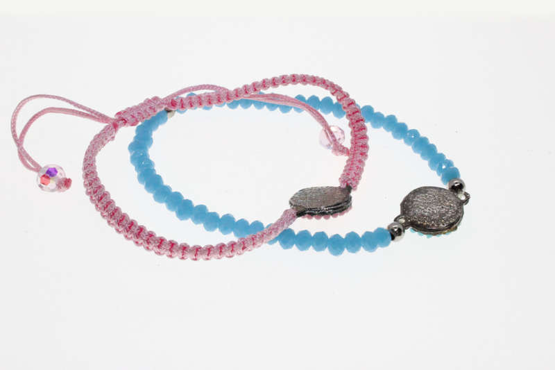 Bracelet - Fashion 1 x Pink Cotton 1 x Turquoise. Adjustable - ML2613