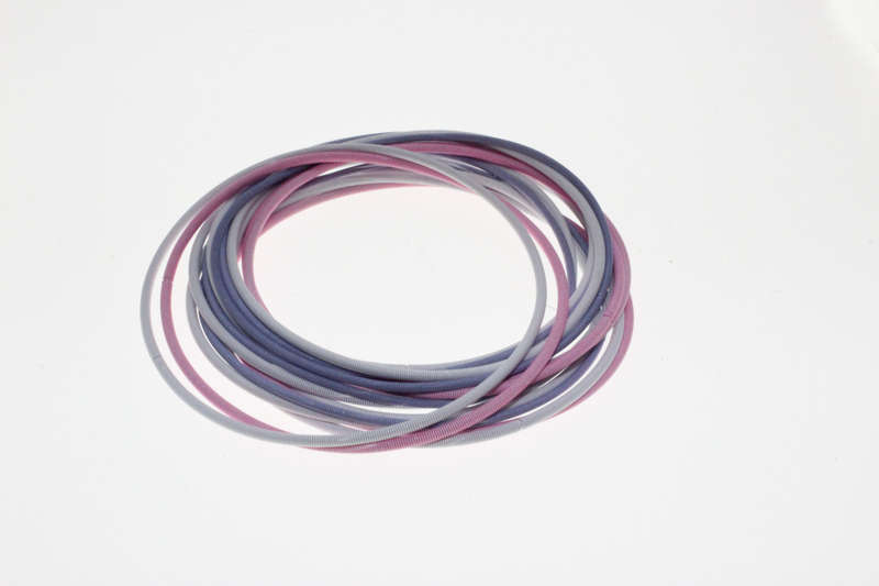 Bracelet - 18 x Stylish Fashion Silver Tone Purple, Pink and White Guitar Spring Bracelets - ML2614