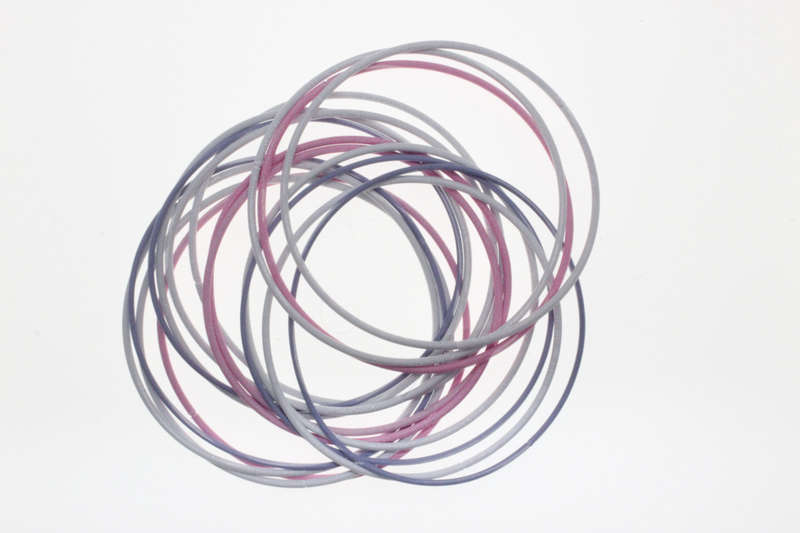 Bracelet - 18 x Stylish Fashion Silver Tone Purple, Pink and White Guitar Spring Bracelets - ML2614