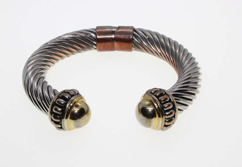 Bracelet - Brass and Gold Tone Cable Bracelet with Spring - ML2616