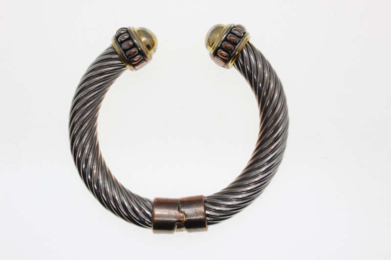 Bracelet - Brass and Gold Tone Cable Bracelet with Spring - ML2616