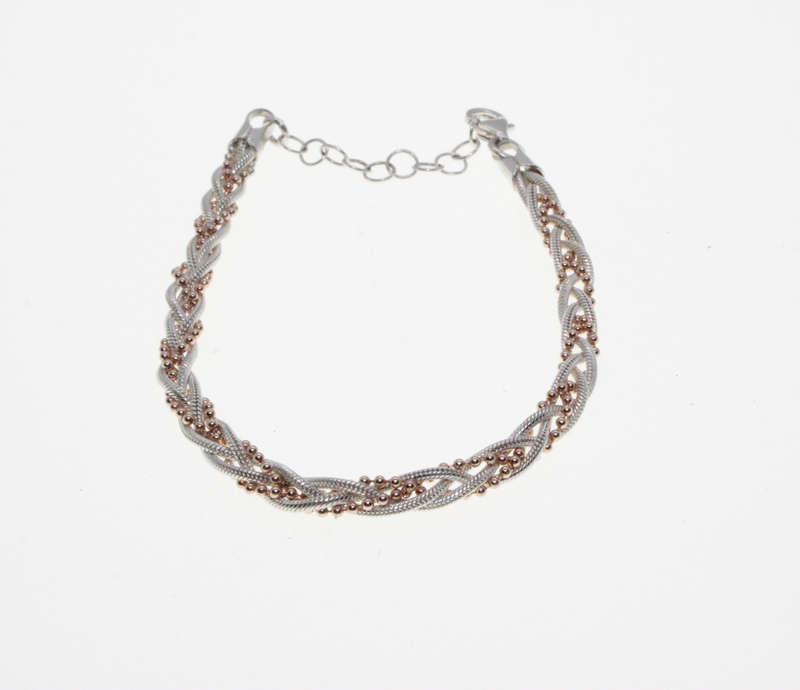 Bracelet - Fashion 925 Silver Rope Design with small gold beads threaded intertwined - ML2618