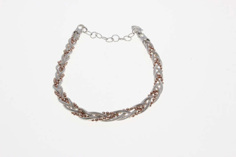 Bracelet - Fashion 925 Silver Rope Design with small gold beads threaded intertwined - ML2618