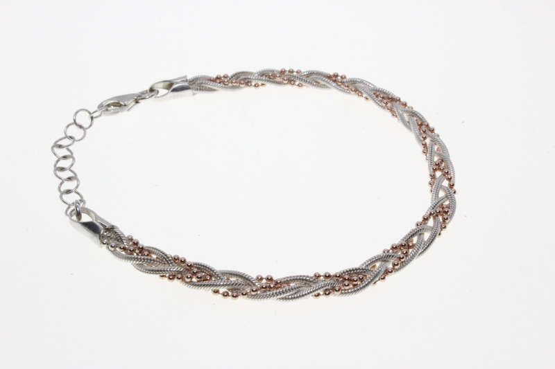 Bracelet - Fashion 925 Silver Rope Design with small gold beads threaded intertwined - ML2618