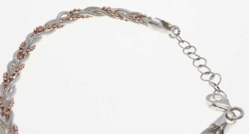 Bracelet - Fashion 925 Silver Rope Design with small gold beads threaded intertwined - ML2618