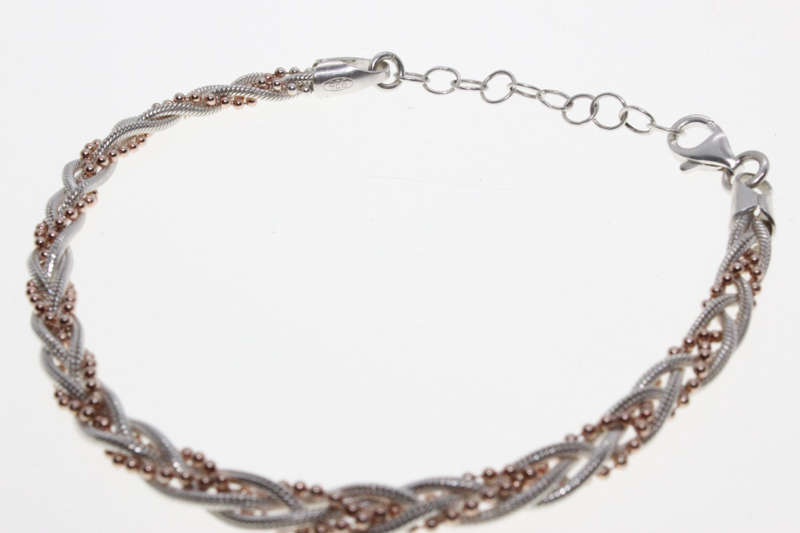 Bracelet - Fashion 925 Silver Rope Design with small gold beads threaded intertwined - ML2618