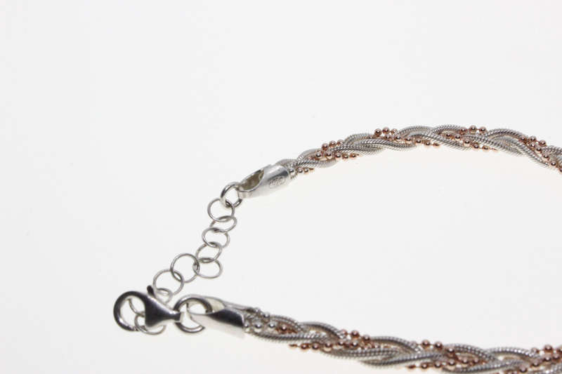 Bracelet - Fashion 925 Silver Rope Design with small gold beads threaded intertwined - ML2618