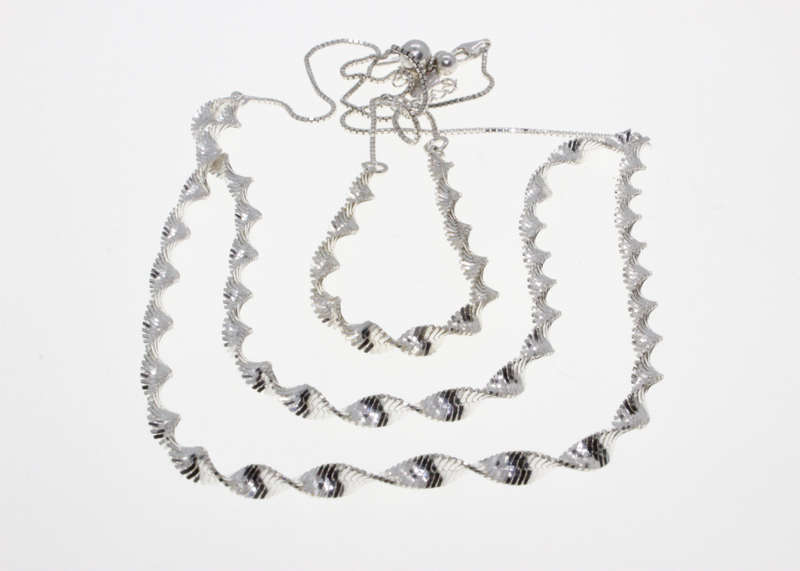 Set - Fashion 925 Silver Elegant Twisted Chain Style Bracelet and Necklace, Stamped DC - ML2621