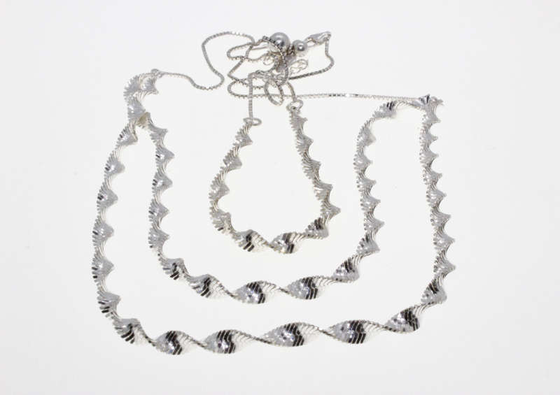 Set - Fashion 925 Silver Elegant Twisted Chain Style Bracelet and Necklace, Stamped DC - ML2621