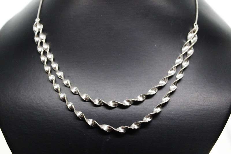 Set - Fashion 925 Silver Elegant Twisted Chain Style Bracelet and Necklace, Stamped DC - ML2621