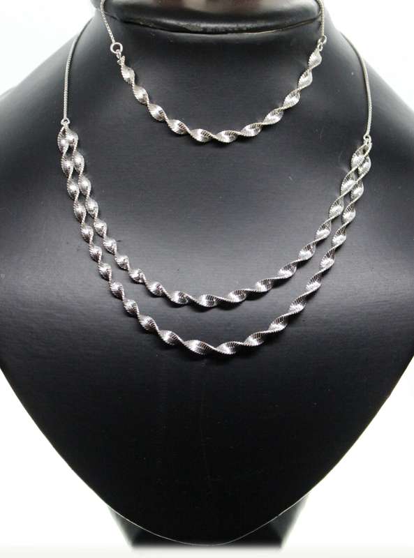 Set - Fashion 925 Silver Elegant Twisted Chain Style Bracelet and Necklace, Stamped DC - ML2621