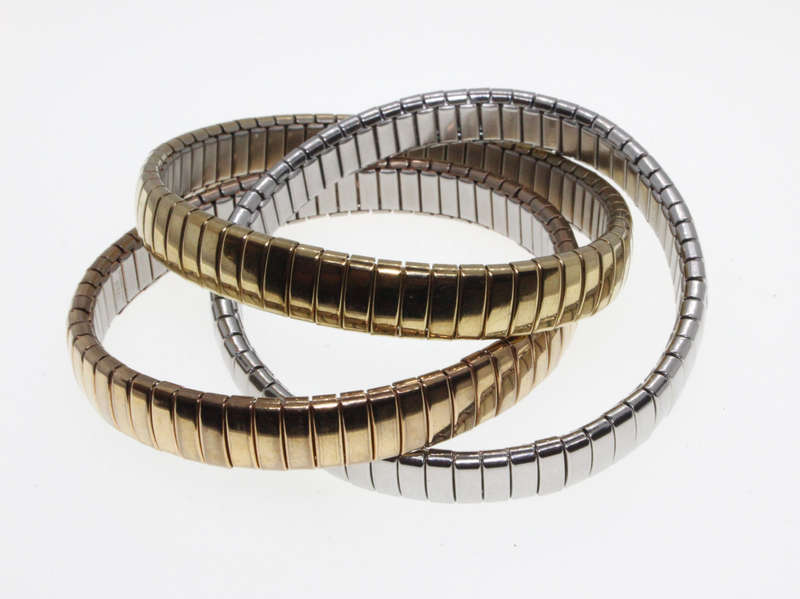 Bracelet - Fashion Gold and Silver Tone Triple Interlocking  Stretch Bracelets - ML2625