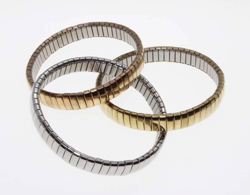 Bracelet - Fashion Gold and Silver Tone Triple Interlocking  Stretch Bracelets - ML2625