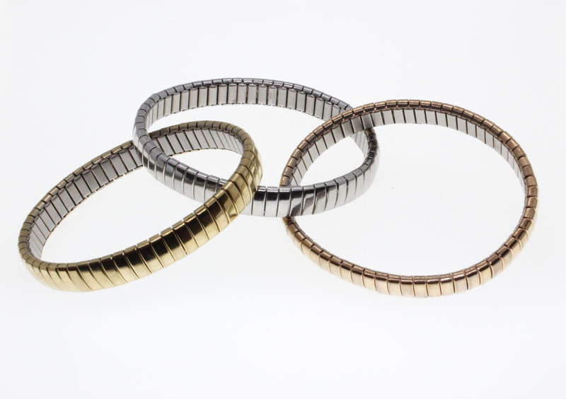 Bracelet - Fashion Gold and Silver Tone Triple Interlocking  Stretch Bracelets - ML2625