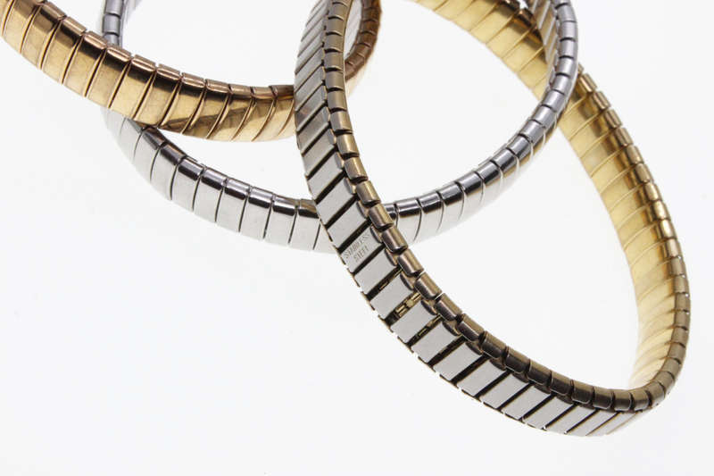 Bracelet - Fashion Gold and Silver Tone Triple Interlocking  Stretch Bracelets - ML2625
