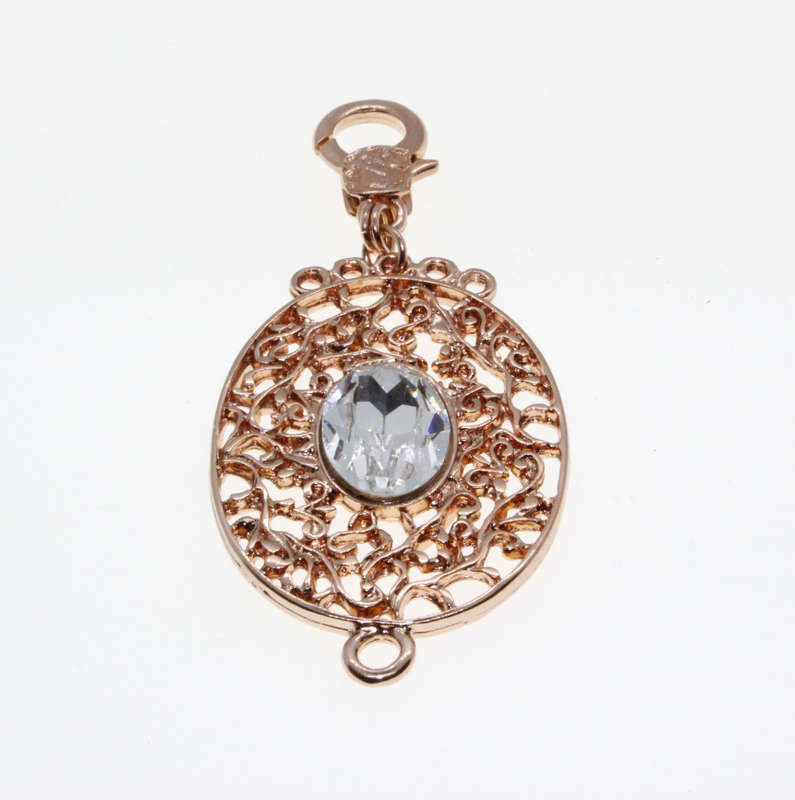 Pendant - Rose Gold Tone Oval Shape Filigree Pendant with large Clear Oval Centre Stone - ML2626