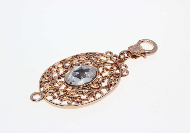 Pendant - Rose Gold Tone Oval Shape Filigree Pendant with large Clear Oval Centre Stone - ML2626