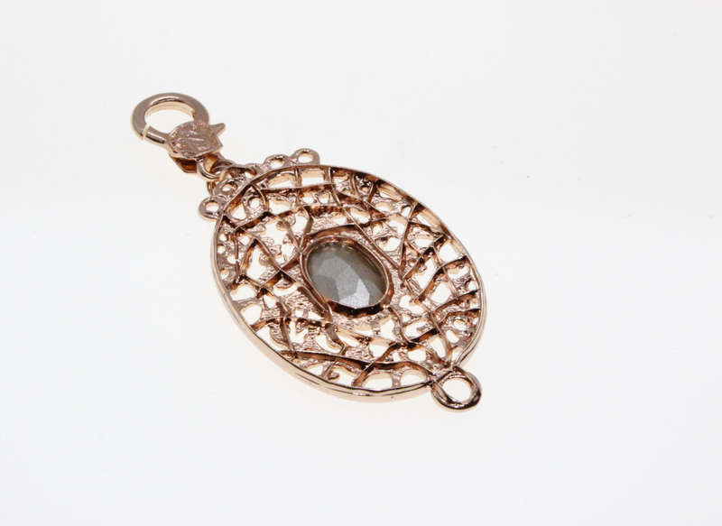 Pendant - Rose Gold Tone Oval Shape Filigree Pendant with large Clear Oval Centre Stone - ML2626