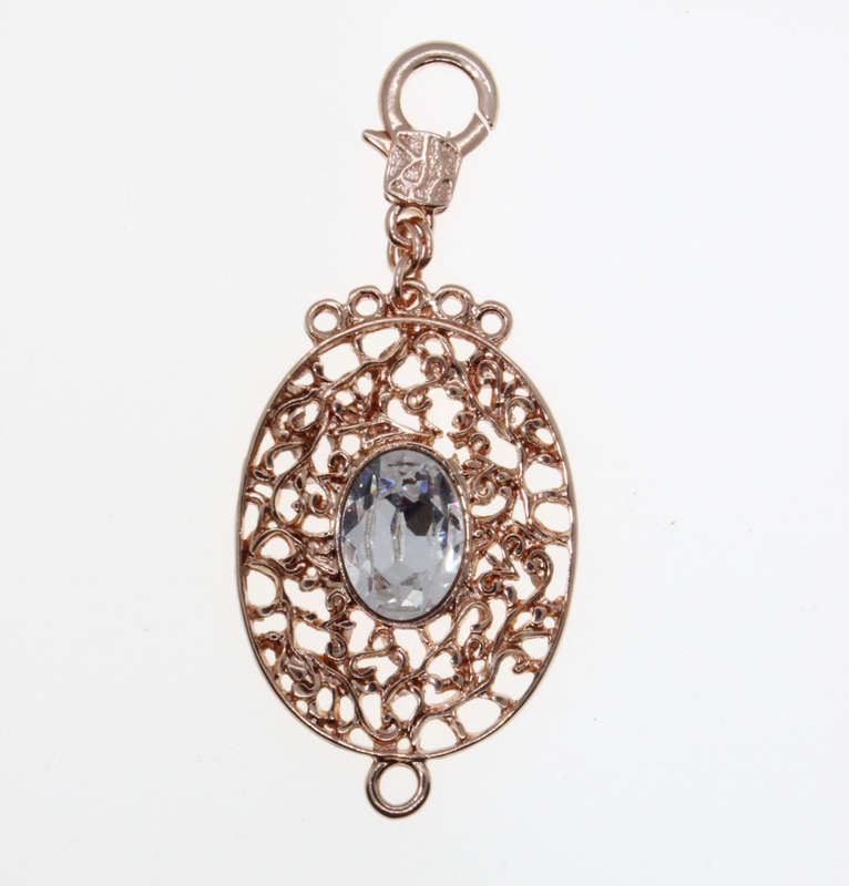 Pendant - Rose Gold Tone Oval Shape Filigree Pendant with large Clear Oval Centre Stone - ML2626