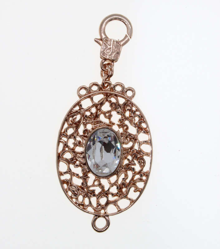 Pendant - Rose Gold Tone Oval Shape Filigree Pendant with large Clear Oval Centre Stone - ML2626