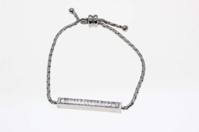 Bracelet - Fashion Silver Tone Stamped Del Coursy Expandable with Rectangular Clear Stones - ML2628