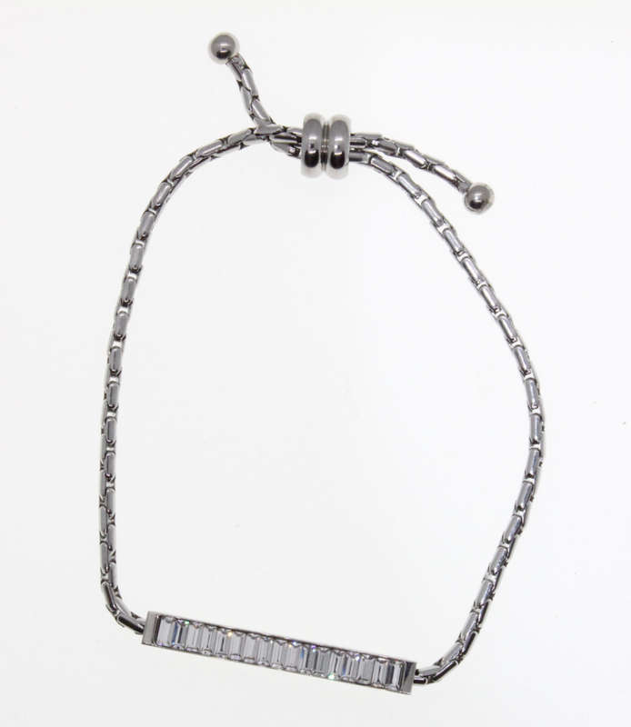 Bracelet - Fashion Silver Tone Stamped Del Coursy Expandable with Rectangular Clear Stones - ML2628