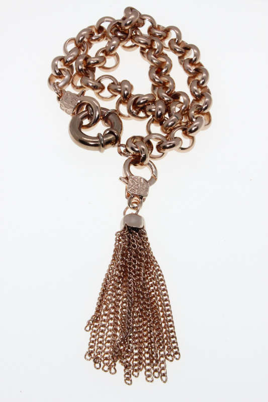 Necklace - Vintage Rose Gold Tone Chain Link Style with Tassel and Spring Ring Clasp - ML2632