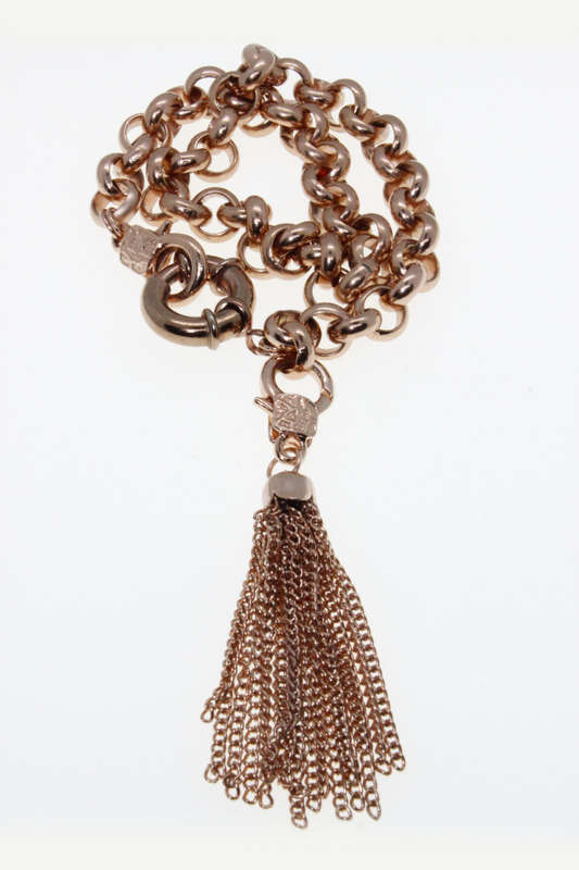 Necklace - Vintage Rose Gold Tone Chain Link Style with Tassel and Spring Ring Clasp - ML2632