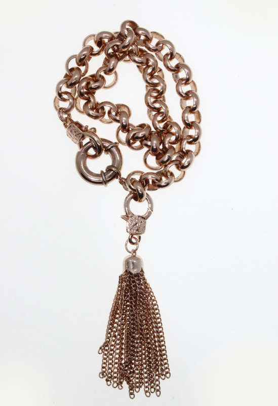 Necklace - Vintage Rose Gold Tone Chain Link Style with Tassel and Spring Ring Clasp - ML2632