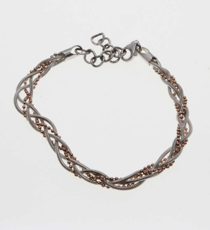 Bracelet - Fashion 925 Silver Rope Design with Silver Tone Ball Chain Entertwined - ML2638