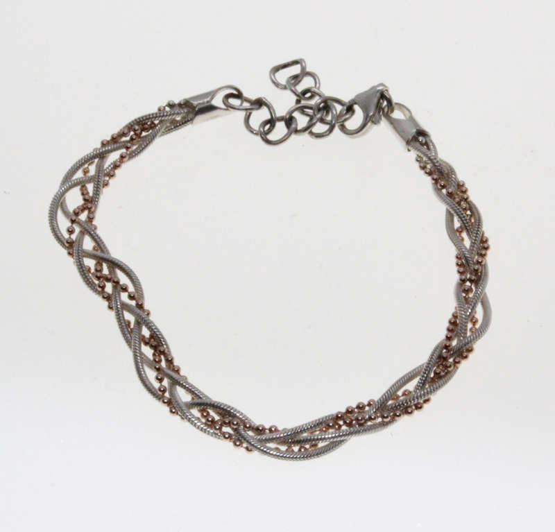 Bracelet - Fashion 925 Silver Rope Design with Silver Tone Ball Chain Entertwined - ML2638