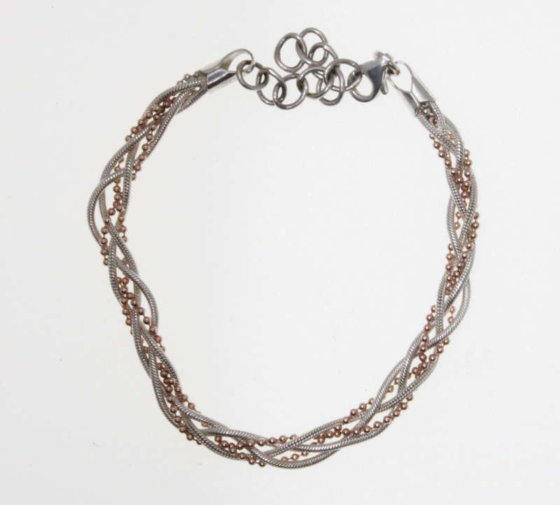 Bracelet - Fashion 925 Silver Rope Design with Silver Tone Ball Chain Entertwined - ML2638