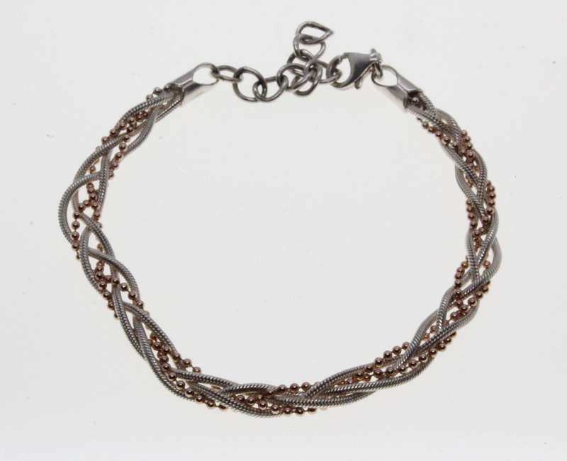 Bracelet - Fashion 925 Silver Rope Design with Silver Tone Ball Chain Entertwined - ML2638