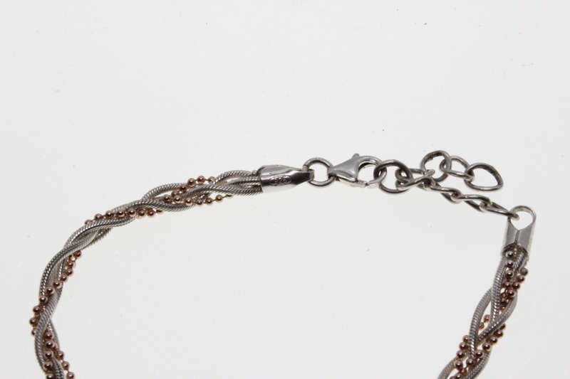 Bracelet - Fashion 925 Silver Rope Design with Silver Tone Ball Chain Entertwined - ML2638