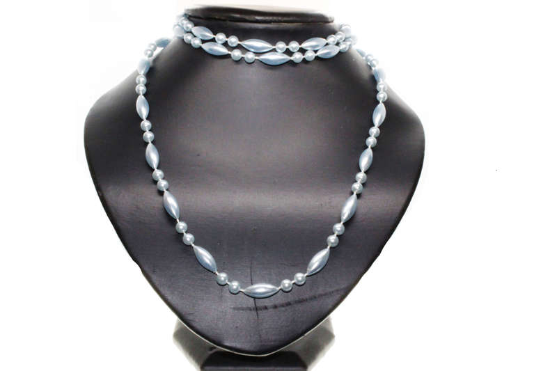 Necklace - Silver Blue Sea Toned Plastic Beaded Necklace - ML2651