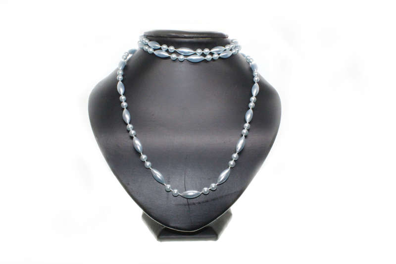 Necklace - Silver Blue Sea Toned Plastic Beaded Necklace - ML2651
