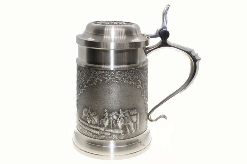 Tankard - Pewter Handcrafted Elephant Great Duel of Thailand, Elephants in Water with Logs - ML2658