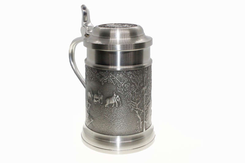 Tankard - Pewter Handcrafted Elephant Great Duel of Thailand, Elephants in Water with Logs - ML2658