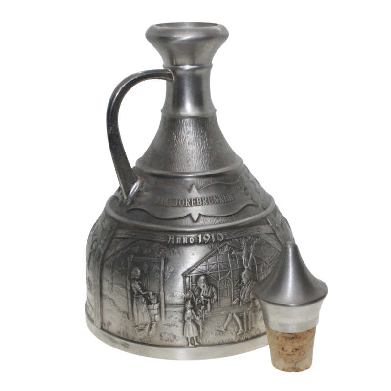 Decanter - Vintage Pewter with Metal Engravings stamped SKS Zinn 95% made in Germany - ML2659