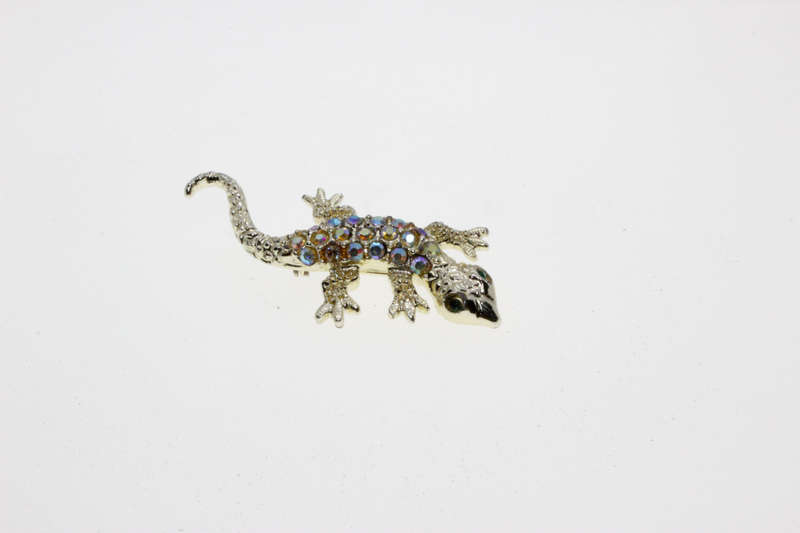 Brooch - Gold Tone Vintage Borealis Rhinestone Salamander Lizard Brooch Pin - ML2664