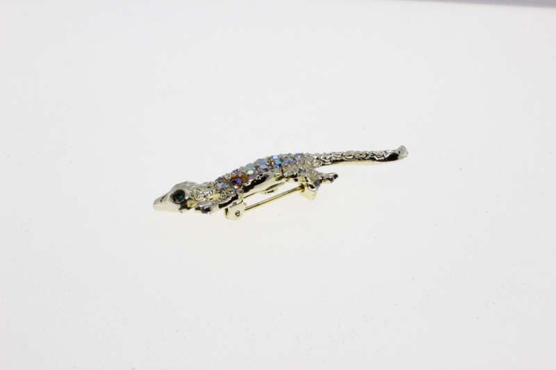 Brooch - Gold Tone Vintage Borealis Rhinestone Salamander Lizard Brooch Pin - ML2664