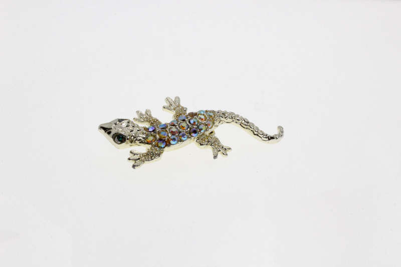 Brooch - Gold Tone Vintage Borealis Rhinestone Salamander Lizard Brooch Pin - ML2664